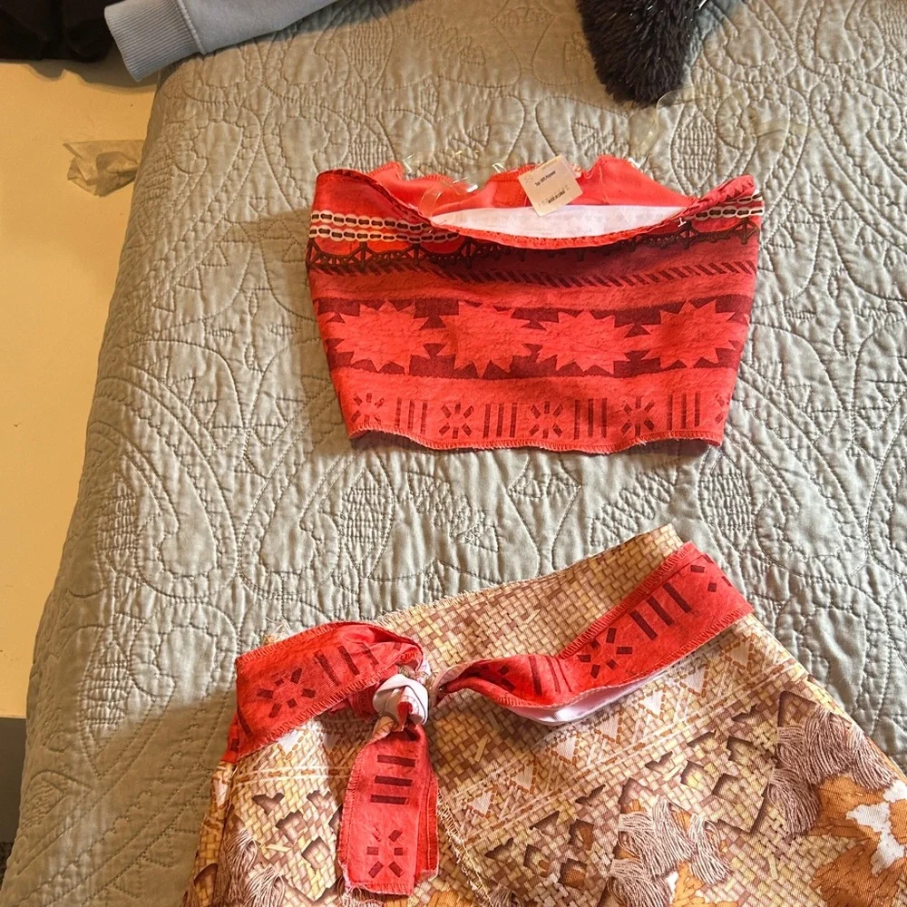 DISNEY MOANA W/LIGHT UP HOOK and Red and Tan Boho Fringe Strapless Dress - Picture 3 of 13